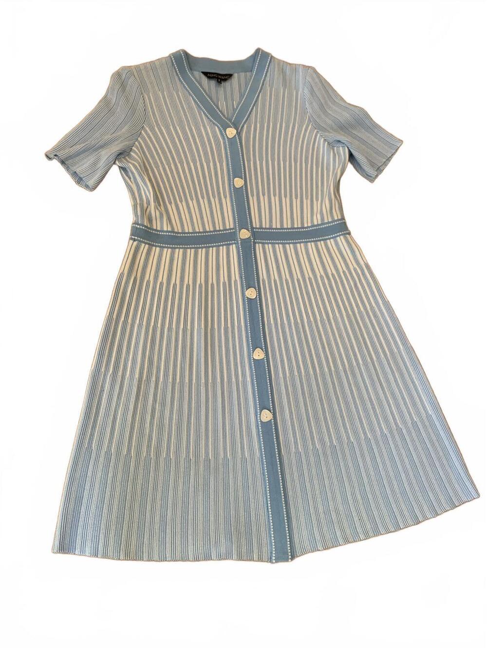 Ming Wang Light Blue Striped Button-Front Dress Size S